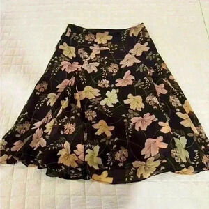 Nine & Co Brown & pink 90s style boho whimsigoth floral midi skirt Size 6